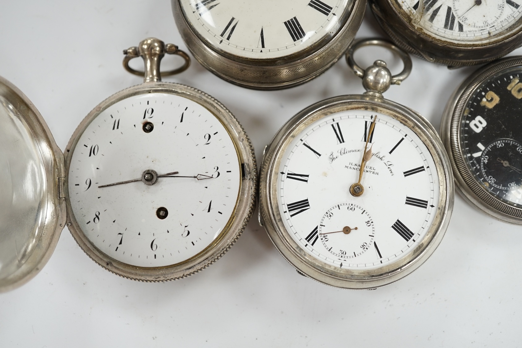 Five assorted pocket watches including two silver, one by John Whichcord of Maidstone. Condition - poor